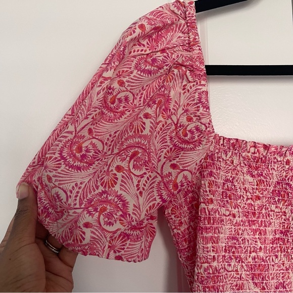 J.Crew Puff Sleeve Smocked Mini Dress Dandelion Swirl Size Medium - Picture 4 of 8